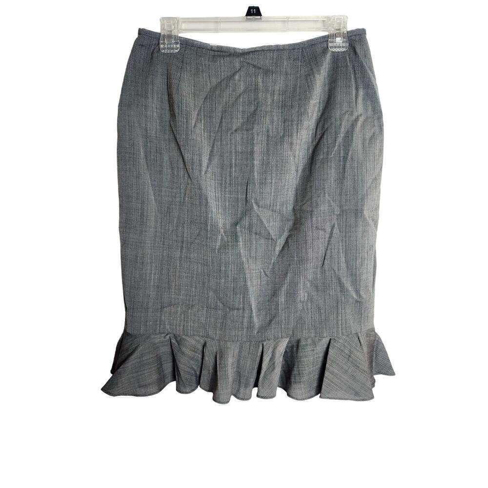 Lafayette 148 wool blend ruffle hem skirt sz 10P back zip career professional